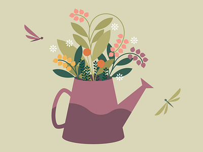 Spring Flowers arrangement bouquet cute design dragonfly easter floral flowers garden happy holiday illustration spring sweet vector watering can