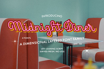 Midnight Diner Left-leaning Script Font 3d 3d font calligraphy calligraphy font design dimensional font font family graphic design left leaning left slanted lettering retro font reverse script script script font type type design type designer typography