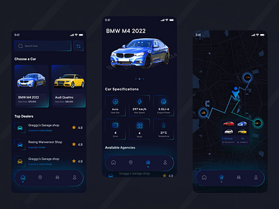 Car Rental App Design appdesign appdesigner car app car location car rent car rental app cleanui creative darkdesign darkui dgpro dgprostudio jahidjaykar mobile app mobile design rent a car technology trend2022 trendyui uitrend