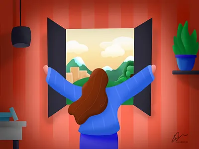 Day #5 of 100 days of illustration 100daysofillustration art design digital art girl illustration illustration a day interior landscape minimal wallpaper window woman