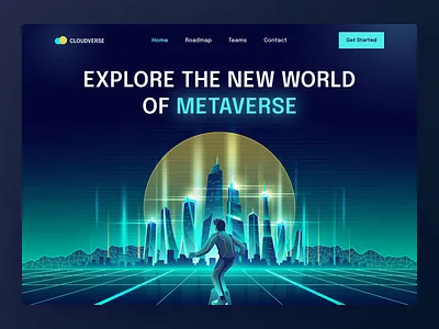 Metaverse Landing page - Cloudverse animation clean crypto darkmode header hero illustration landing page metaverse minimalist modern motion graphics nft section ui ux virtual reality vr web design website