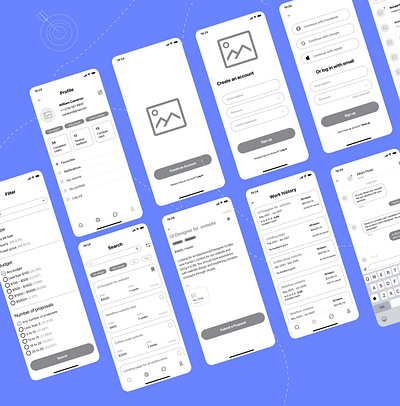 Wireframes for Job search mobile app app design graphic design mobile ux