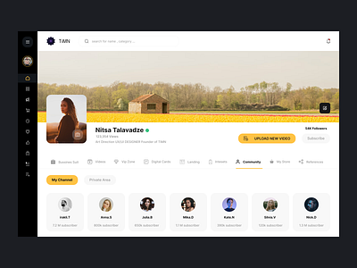 Social Web App - TiMN channel clean community dark ui media media player minimal musics player profile social app social platform subscription timn upload upload video ux video video content youtube