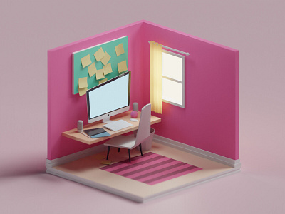 Working room Low Poly 3d animation graphic design logo motion graphics