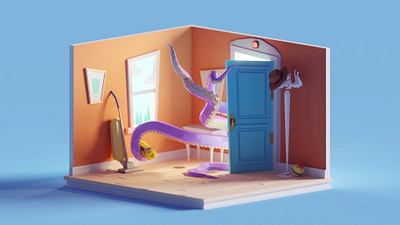 Low poly the monster's room 3d animation graphic design illustration logo ui