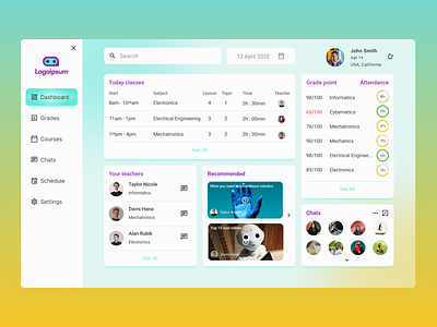 Dashboard for a student at the school of robotics dashboard figma graphic design robotics shool student ui ux