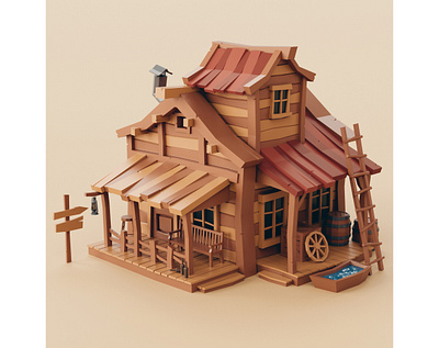 Lowpoly Wild West House stylized western wild west