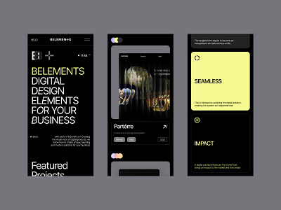 belements: web design, mobile, branding brand brand design cards cases cv identity identity design layout logo menu mobile mobile app nav personal portfolio projects visual identity web web design website