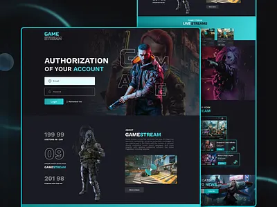 Game Stream Landing Page UI best design best dribbble shot best gaming design clean design cyberpunk ui cyberpunk website ui game design game landing page ui landing page trendy work website