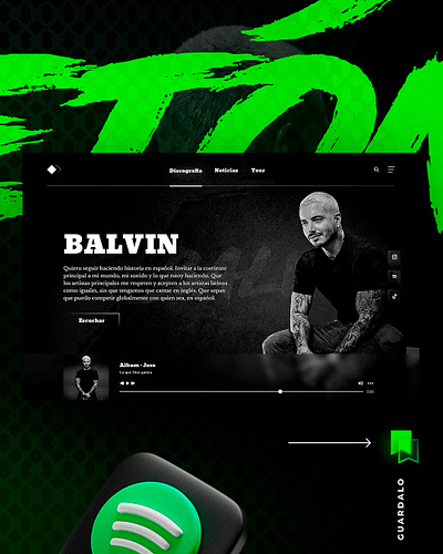 J. Balvin - UI graphic design interface landing page modern music regaetton ui ux web design website