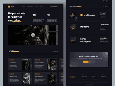 🤖 Robots - Robot Manufacture Landing Page bot clean clear dark darkmode machine modern picko pikcolab robot ui uiuxdesign website