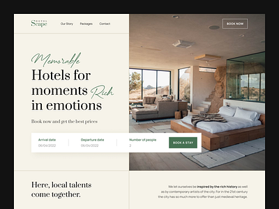 Hotel Scape Landing Page booking header hero section holiday homepage hotel hotel booking landing page reservation resort room booking travel ui uiux ux vacation web design website