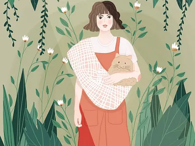 Cat mama art cat design flat girl hand drawn illustration illustrator procreate