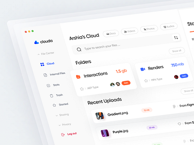 Clouda :: File Management Project blue branding clean cloud design file file manage graph inspiration light minimal space team work ui ux web