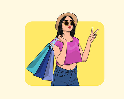 Beautiful girl shopping illustration beautiful caricature cartoon girl graphic design illustration shopping vector