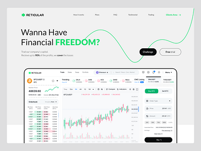 Funding website for traders blockchain coin crypto crypto landing page crypto website cryptocurrency dark mode forex fund funding funding program landing page light mode minimal trade trader trading tool ui web3 website