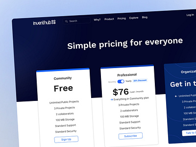 Landing Page - Pricing blue githubforhardware inventhub landingpage pricing pricingpage productdesign saas