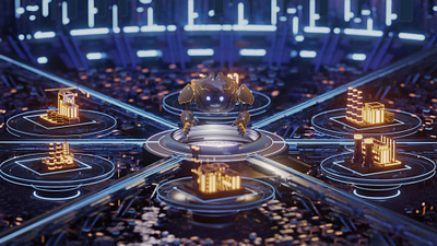 3d robot with factories 3d 3d building 3d robot building c4d character design factory graphic design illustration octane render robot