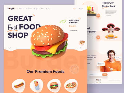 FODO - Product Website Design burger creative delivery e commerce fast food food delivery home page landing page logo minimal online shop premium food restaurant ui user interface ux web template website