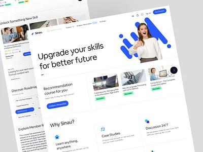 Sinau - Online Course Landing Page blue case study clean course design e learning education figma landing page learning lesson online online education online tutoring onlinecourse ui ui design uiux ux website