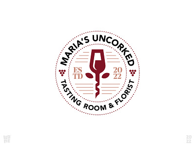 Maria's Uncorked (Sold) badge burgundy florist flowers grapes maroon wine