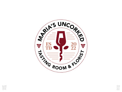 Maria's Uncorked (Sold) badge burgundy florist flowers grapes maroon wine