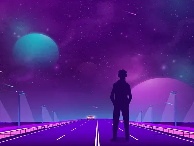 Silhouette of man on road and night sky with a alone man abstract space black galaxy black sky galaxy background galaxy sky galaxy stars galaxy wallpaper milky way night night background night illustration night landscape night sky purple galaxy space background space stars star night star sky starry night starry sky