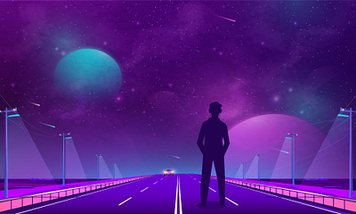 Silhouette of man on road and night sky with a alone man abstract space black galaxy black sky galaxy background galaxy sky galaxy stars galaxy wallpaper milky way night night background night illustration night landscape night sky purple galaxy space background space stars star night star sky starry night starry sky