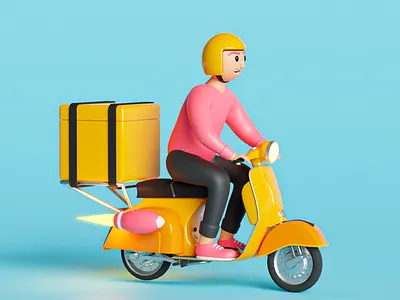3D Delivery Guy on Scooter 3d 3d model 3d modeling 3dmodeling blender cartoon character character model cute cycles delivery delivery service fast delivery graphic design guy illustration low poly model poster social media