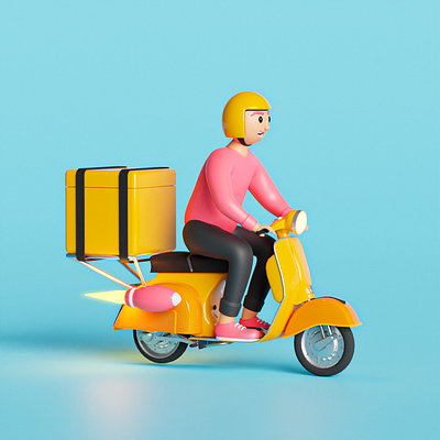 3D Delivery Guy on Scooter 3d 3d model 3d modeling 3dmodeling blender cartoon character character model cute cycles delivery delivery service fast delivery graphic design guy illustration low poly model poster social media