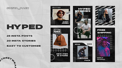 HYPED – STREETWEAR INSTAGRAM POSTS & STORIES PACK advertising animated commercial creatives fashion instagram marketing promotion sale shop shopping smm social social media store stories story streetwear trendy urban