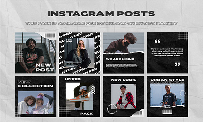 HYPED – STREETWEAR INSTAGRAM POSTS & STORIES PACK advertising animated commercial creatives fashion instagram promotion sale shop shopping smm social store stories story streetwear trendy urban