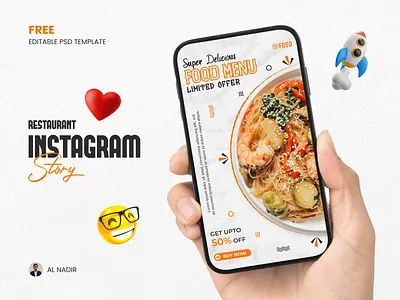 Restaurant Instagram Story - FREE PSD Template ads design design facebook post fast food food food ads food banner free template instagram post instagram story psd restaurant restaurant ads social ads social media post social network story ads story design template