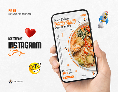 Restaurant Instagram Story - FREE PSD Template ads design design facebook post fast food food food ads food banner free template instagram post instagram story psd restaurant restaurant ads social ads social media post social network story ads story design template