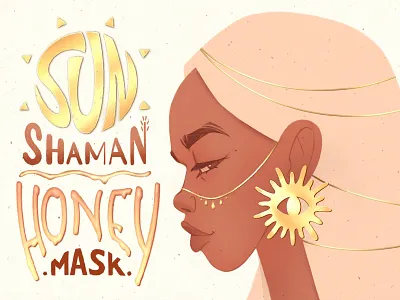 Sun Shaman honey mask. Packaging concept. cosmeti design graphic design illustration lettering mask packaging shaman skincare woman