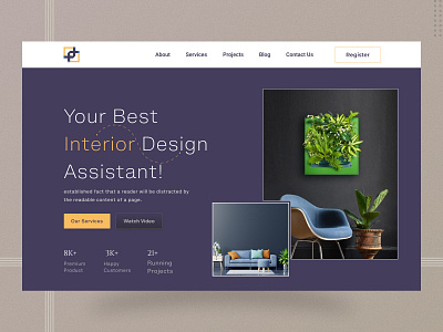 Interior landing Page branding design furniture graphic design home decoration illustration interior interior landing page interior pages logo logo design minimalist landing page modern home new style simple interior ui ux vector website wood landing