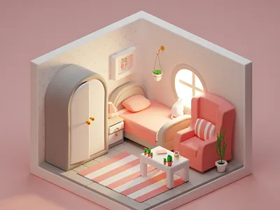 3D Isometric Cute Pink Bedroom 3d 3d modeling bedroom blender cartoon cute cycles interior design isometric isometric bedroom isometric room pink room