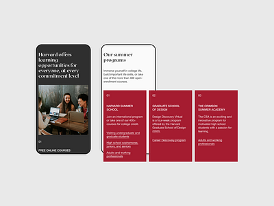 Harvard university — redesign concept. Mobiles branding design designers figma harvard logo site typography ui uidesigners uiux university userinterface ux uxdesigners web webdesign webdeveloper website