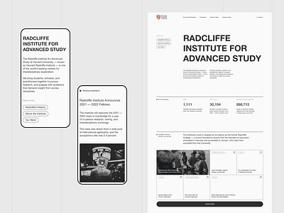 Harvard Radcliffe Institute for Advanced Study branding design designers figma graphic design harvard logo site typography ui uidesigner uiux university userinterface ux uxdesigner web webdesign website