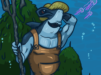 Farmer Fishman [COMMISSION] algae commission farming fish fishbro fishman hammerhead illustration man merfolk shark