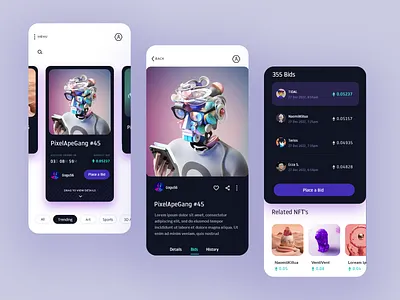 NFT Marketplace - App app bitcoin blockchain card coin crypto wallet cryptocurrency ethereum finance fintech futuristic marketplace minimalist modern nft nftart ui wallet