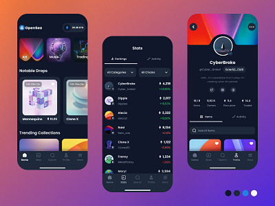 Opensea Ui Redesign Challenge 1st app application challenge darkmode design market marketapp mobile new nft nftapp opensea perfect redesign ui unique ux