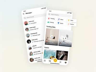 Snapbox Chat and Explore chat page explore page graphic design mobile mobile app design social media app design ui ui designer user interface ux