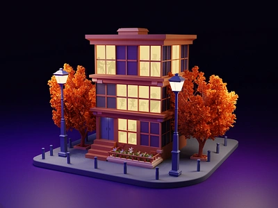 Happy Autumn Evenings 3d art 3d autumn 3d autumn tree 3d blender 3d city 3d city street 3d cozy 3d cozy evening 3d evening 3d family 3d house 3d illustration 3d rooms 3d street 3d tree branding cozy illustration georgia graphic design tbilisi