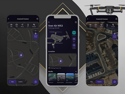 Drone Application aircraft app design application concept dark dark theme dji drone drone app drone camera mavic mobile application quadcopter ui ui design