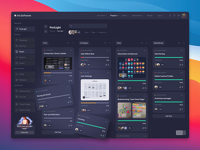 Atlassian Jira - Project Management app cards clean dark dark mode design jira management minimal productivity schedule scrum task tool ui user interface ux