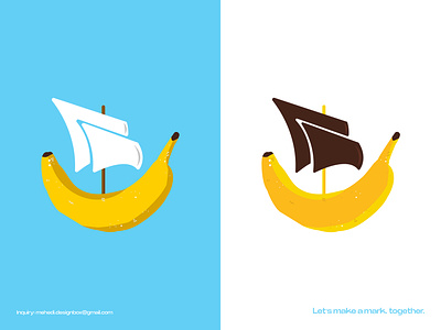 Pirate Ship + Banana Logo 🍌 banana boat logo branding creative fruit gradient illustration journey logo logo design minimal modern logo nature ocean logo pirate ship sail ship logo trade transport vessel