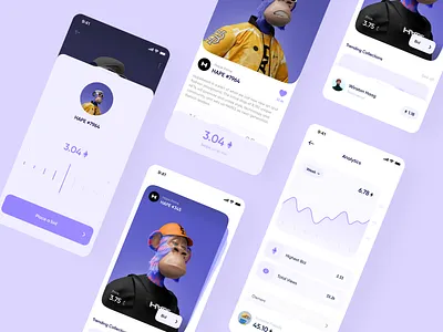 NFT Marketplace App app bright chart clean eth flat graph hape market marketplace minimalistic mint mobile nft offer price stats ui