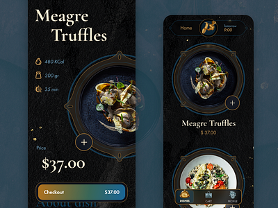 Food Delivery App 3d black c4d dark delivery design food gold gradient graphic design icons luxury mobile ui ux