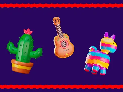 México lindo 3d 5th blender blue cactus cute guitar illustration may mexican mexico pinata red yellow